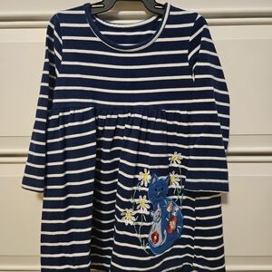 Cat & Jack Navy and White Striped Dress with Floral Design